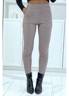 Pantalon slim bordeaux avec poches et joli motif pied de poule - 1