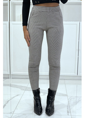 Pantalon slim camel avec poches et joli motif pied de poule - 3