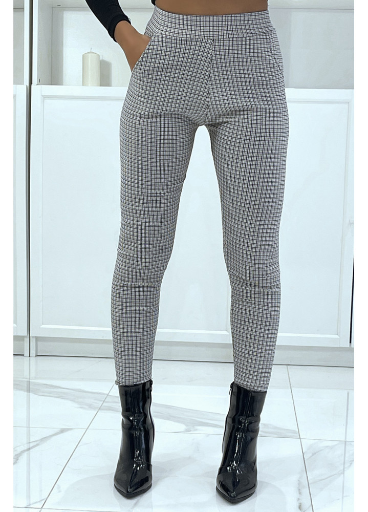 Pantalon slim marine et beige avec poches et joli motif pied de poule - 2