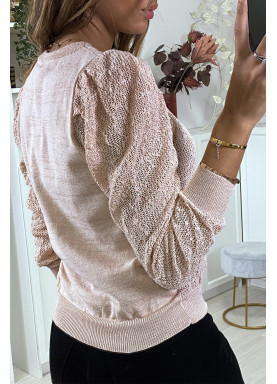 Pull jacquard rose fil doré - 4