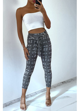 Pantalon slim noir avec motif poches et ceinture - 1