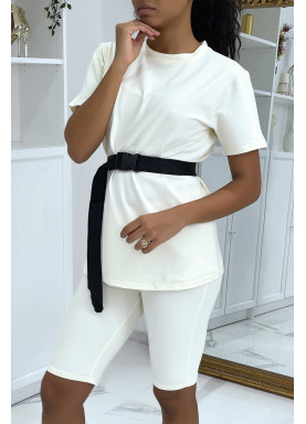 Ensemble T-shirt et cycliste beige avec ceinture - 3