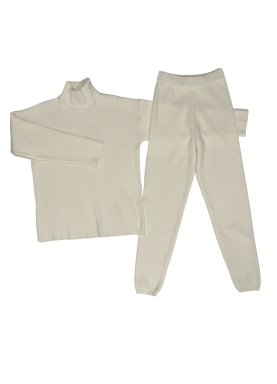 Ensemble pull col roulé over size et jegging en maille côtelé extensible blanc - 1