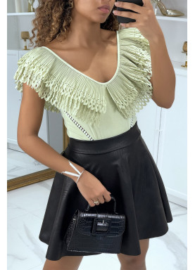 Body col bateau vert à volants - 1