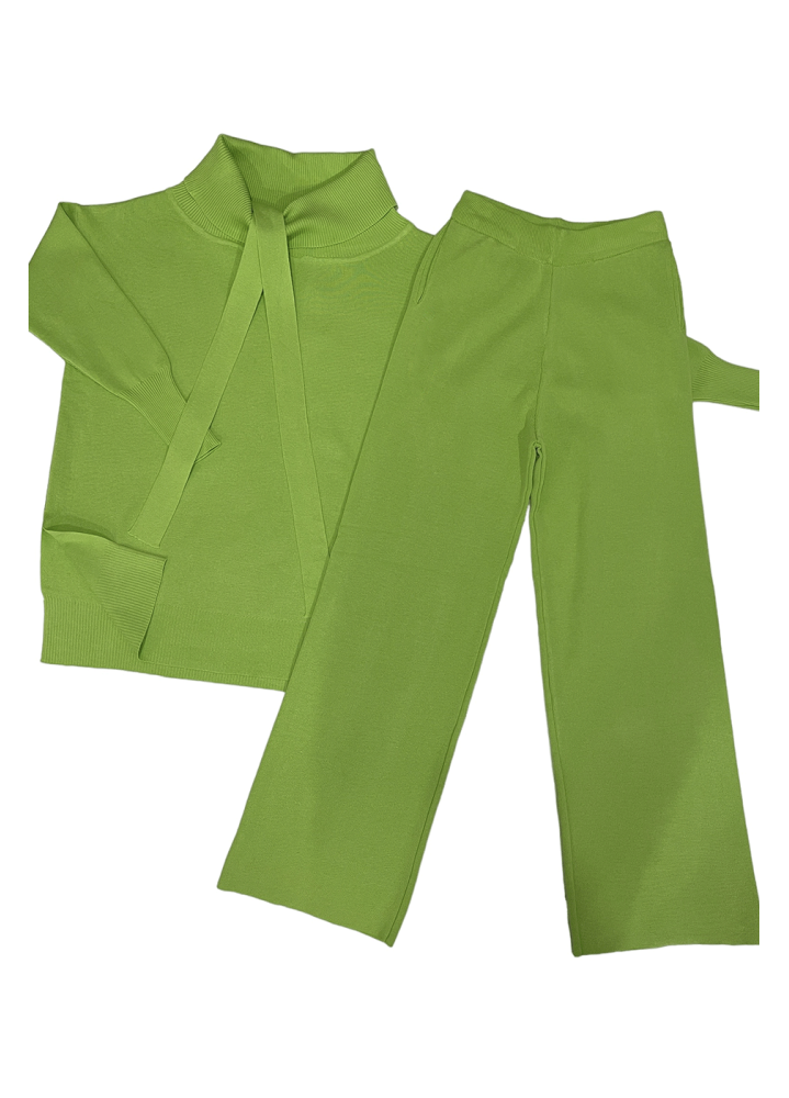 Ensemble pull col roulé tombant over size et palazzo anis - 1