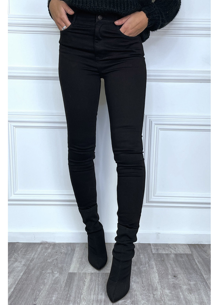 Jean slim noir taille haute avec poches - 1