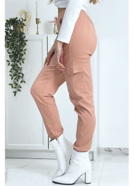 Pantalon treillis rose en strech avec poches - 7