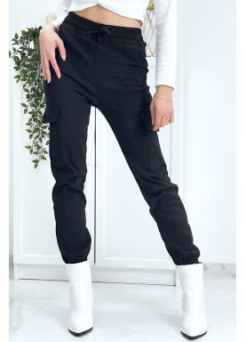 Pantalon treillis noir en strech avec poches - 6
