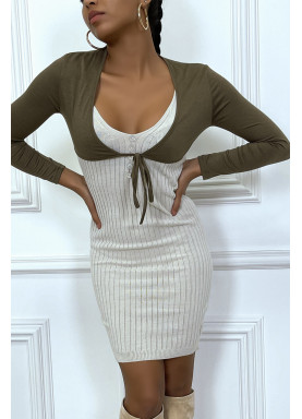 Bolero taupe en viscose à manches longues - 2