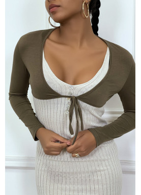 Bolero taupe en viscose à manches longues - 3