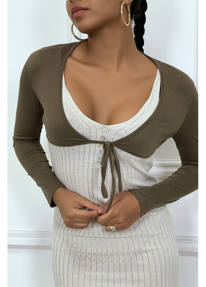 Bolero taupe en viscose à manches longues - 3