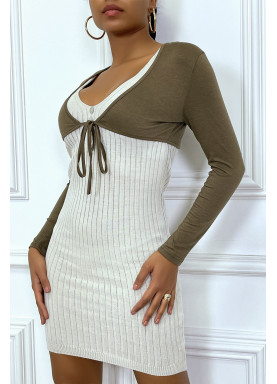 Bolero taupe en viscose à manches longues - 4