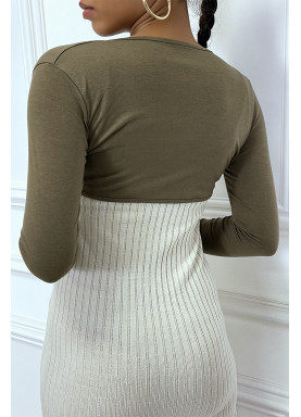 Bolero taupe en viscose à manches longues - 5