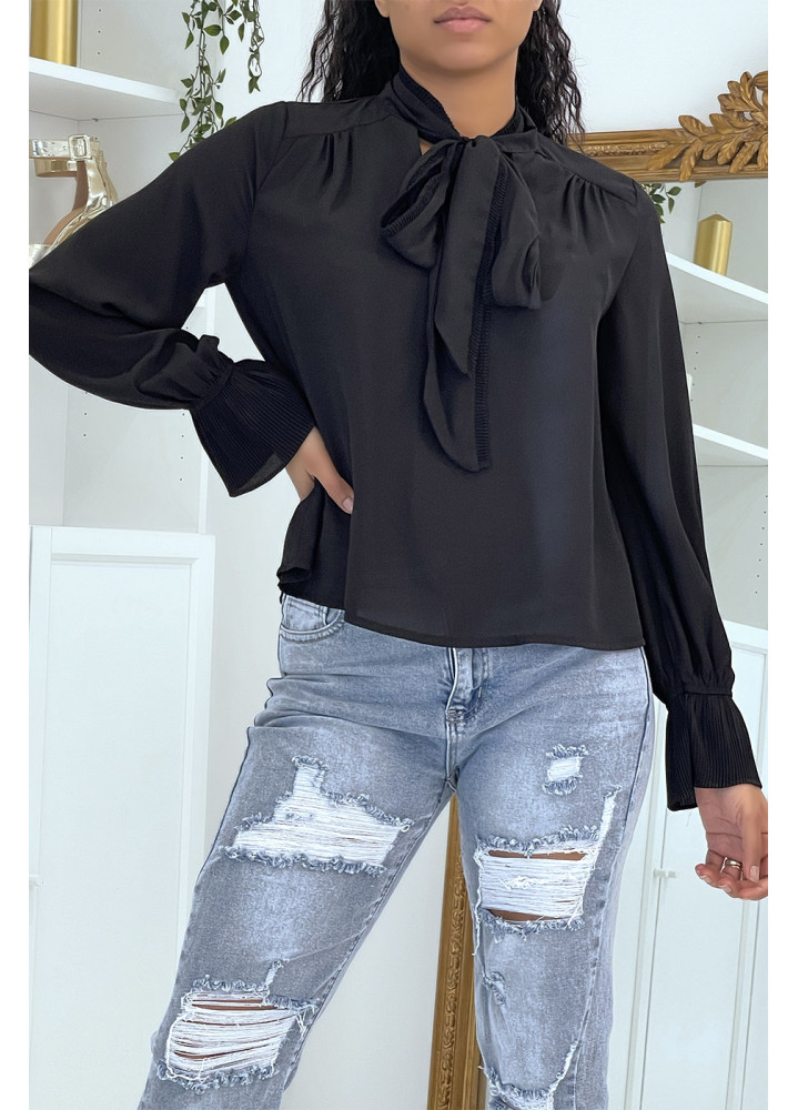 Blouse fluide noire à manches longues - 2