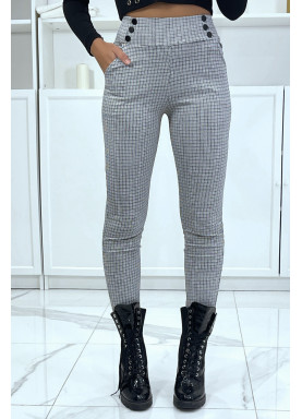 Pantalon slim canard motif pied-de-poule avec boutons et poches - 2
