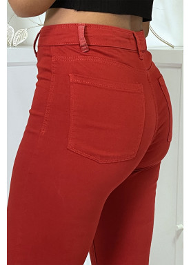 Jean slim rouge taille haute avec poches arrières - 2