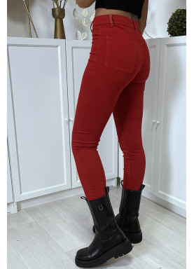 Jean slim rouge taille haute avec poches arrières - 3