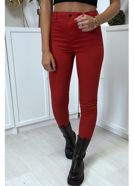 Jean slim rouge taille haute avec poches arrières - 4
