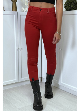 Jean slim rouge taille haute avec poches arrières - 5