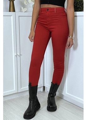 Jean slim rouge taille haute avec poches arrières - 6