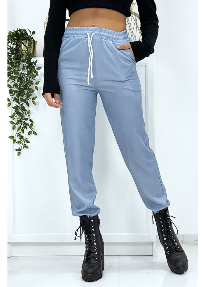 Pantalon cargo effet jean bleu ciel - 3