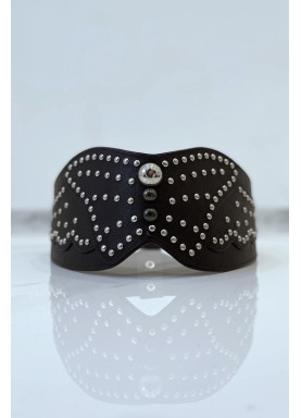 Ceinture à clou en simili cuir marron style bohème rock - 2