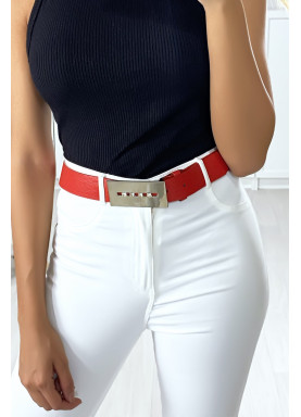 Ceinture rouge pour femme avec boucle rectangulaire et strass - 2