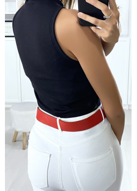 Ceinture rouge pour femme avec boucle rectangulaire et strass - 4