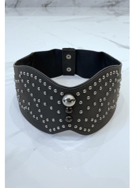 Ceinture à clou en simili cuir gris style bohème rock - 5