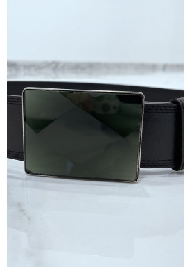 Ceinture noire large à boucle en verre rectangle - 4