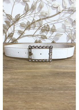 Ceinture blanche boucle rectangulaire ornée de strass - 2