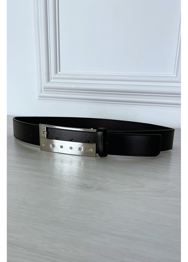 Ceinture noire fine à boucle rectangulaire à strass - 3