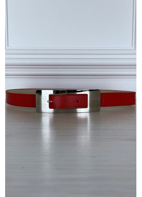 Ceinture rouge fine à longue boucle rectangulaire - 4
