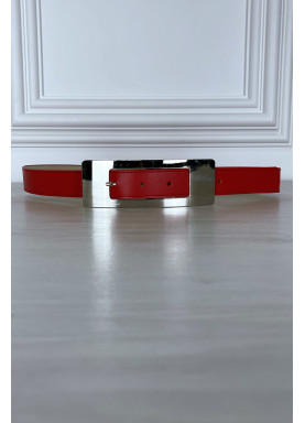 Ceinture rouge fine à longue boucle rectangulaire - 6
