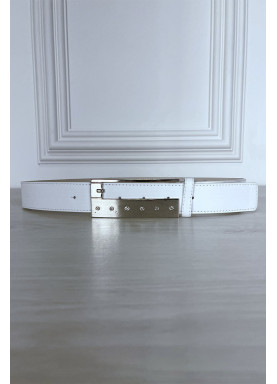 Ceinture blanche fine à boucle rectangulaire à strass - 5