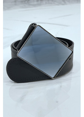 Ceinture grise large à boucle en verre rectangle - 8