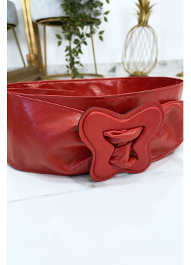 Ceinture rouge femme avec forme papillon à la boucle - 4