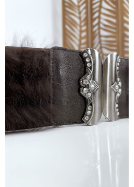 Ceinture élastique marron avec accessoire et plume - 2