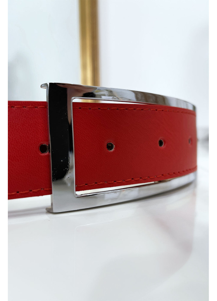 Ceinture rouge avec boucle argenté - 6