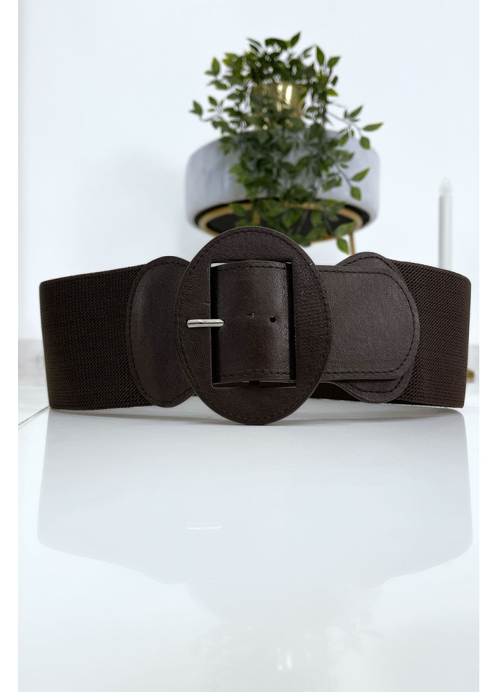 Ceinture marron boucle oval avec taille élastique - 10