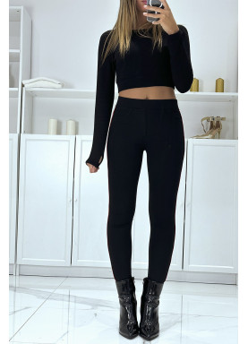 Pantalon slim noir à taille haute et bandes sur les côtés - 1
