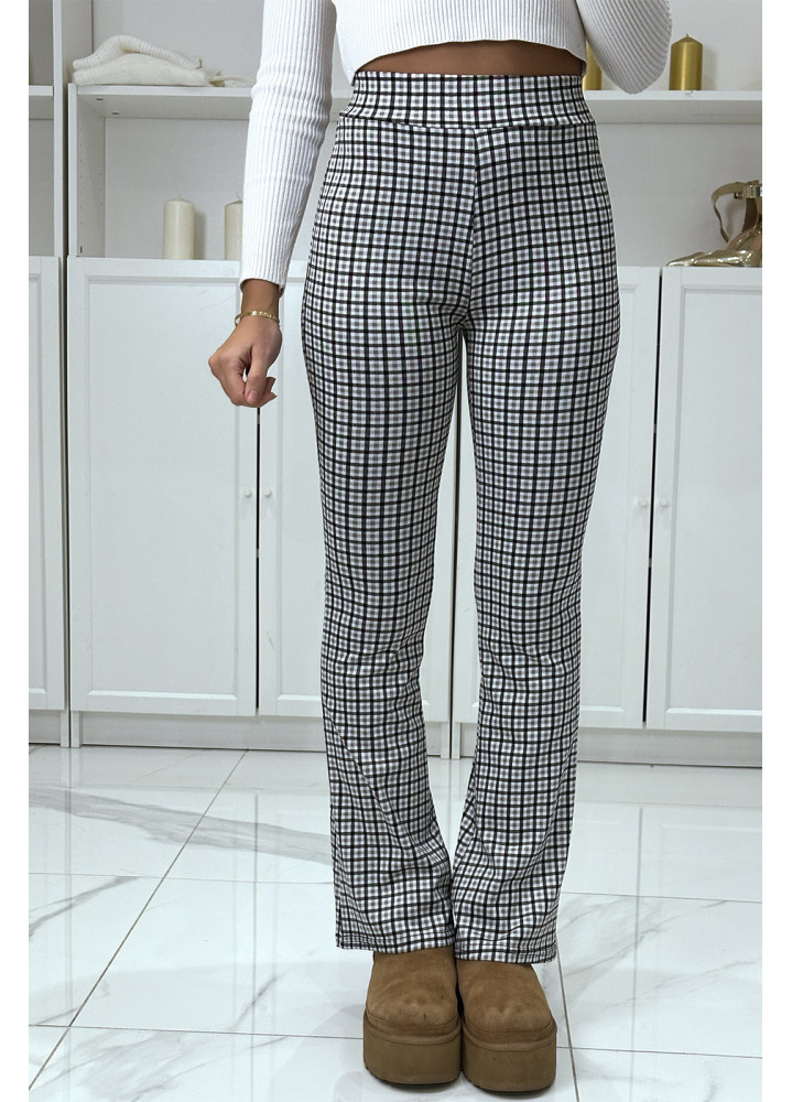 Pantalon blanc motif carreaux patte d'eph - 1