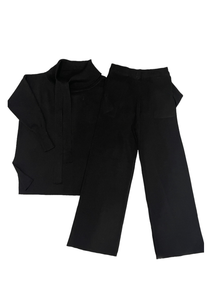 Ensemble pull col roulé tombant over size et palazzo noir - 4