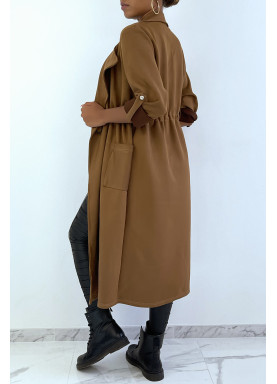 MaMMeau trench en suédine marron ajustable à la taille - 5