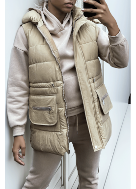 Ensemble 3 pièces doudoune sweat et jogging super épais en taupe - 2