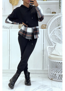 Ensemble de jogging noir avec pantalon effet push et sweet 2 en 1 sur chemise à carreaux tendance - 3
