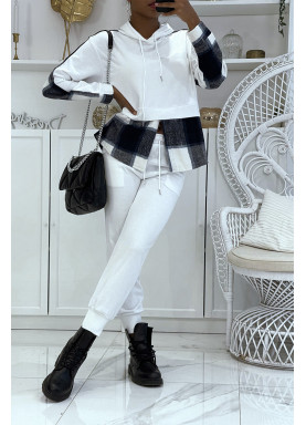 Ensemble de jogging blanc avec pantalon effet push et sweet 2 en 1 sur chemise à carreaux tendance - 3