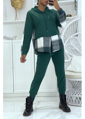 Ensemble de jogging vert canard avec pantalon effet push et sweet 2 en 1 sur chemise à carreaux tendance - 1