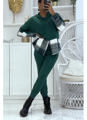 Ensemble de jogging vert canard avec pantalon effet push et sweet 2 en 1 sur chemise à carreaux tendance - 2