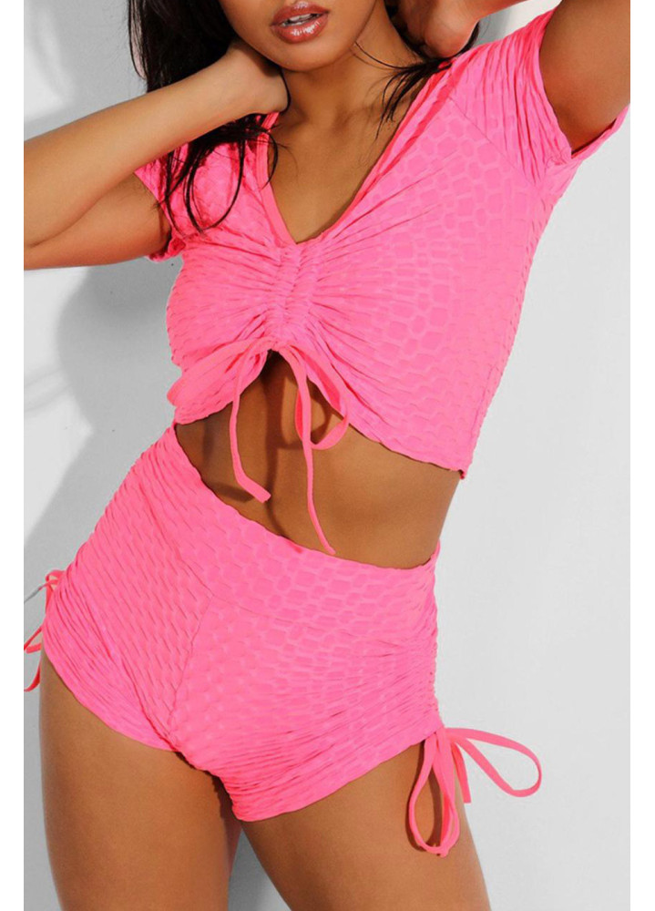 Ensemble push up yoga short et crop top rose - 1